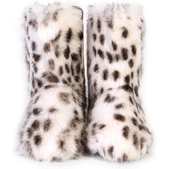 ⚡Women Brown Faux Fur Winter Warm Knee High Flat Heel Fluffy Snow Fur Boots - Picture 3 of 6